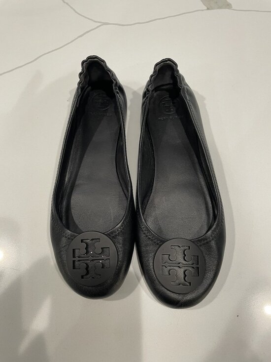 Tory Burch Black Leather Minnie Travel Ballet Flats - Size 8 - New w/o box - Picture 1 of 4